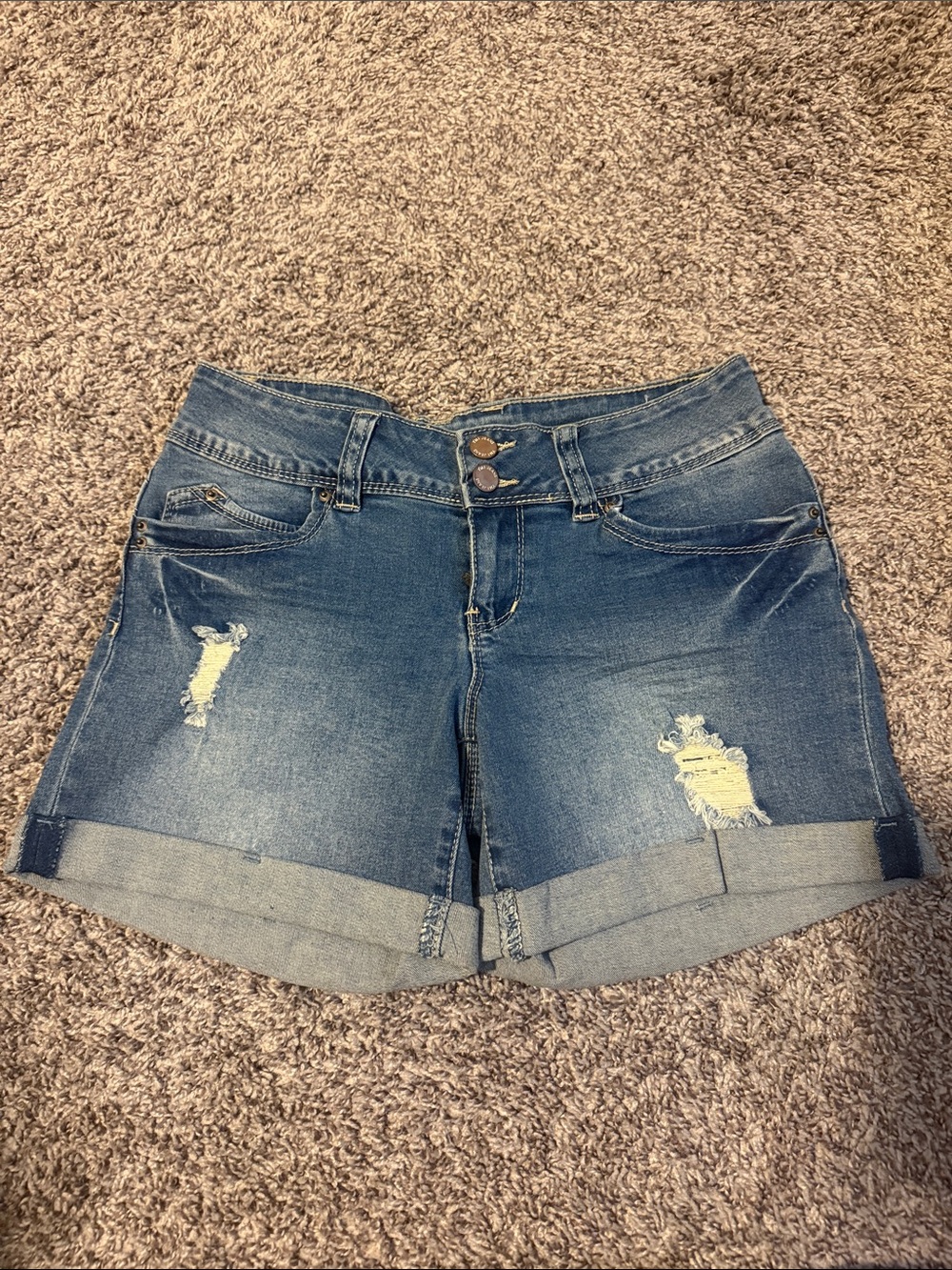 YMI Women's Medium Blue Distressed Cuffed Jean Shorts size 3